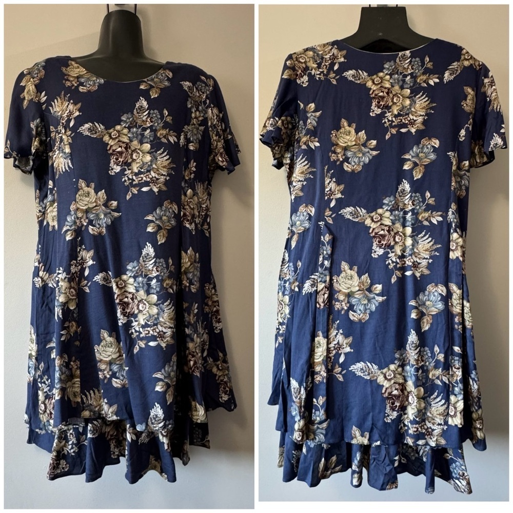 Vintage Caroll Reed Collections Casual Blue Mini Sundress Flutter Sleeves 12